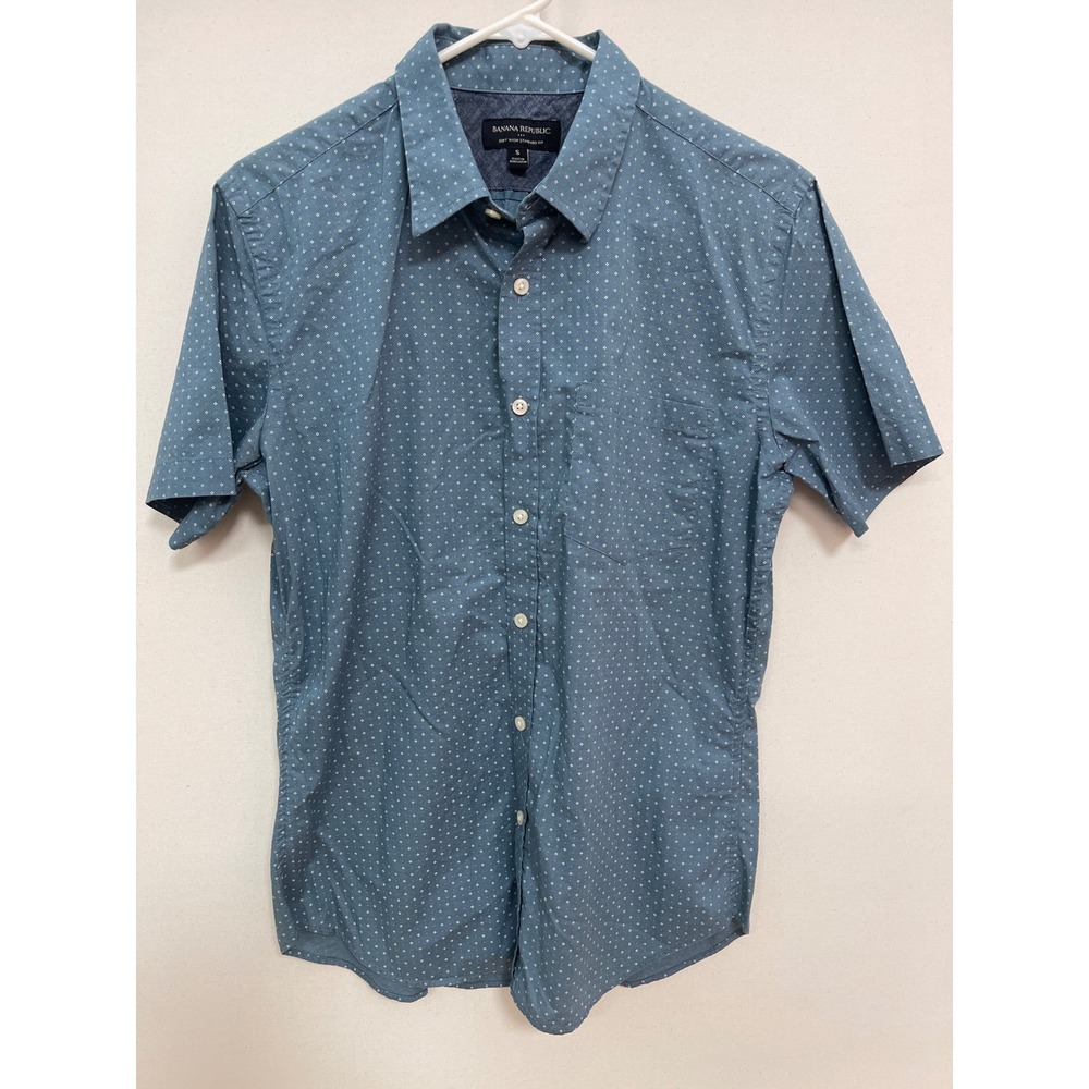 Banana Republic Mens Soft Wash Standard Fit Blue Diamond Print Shirt Small